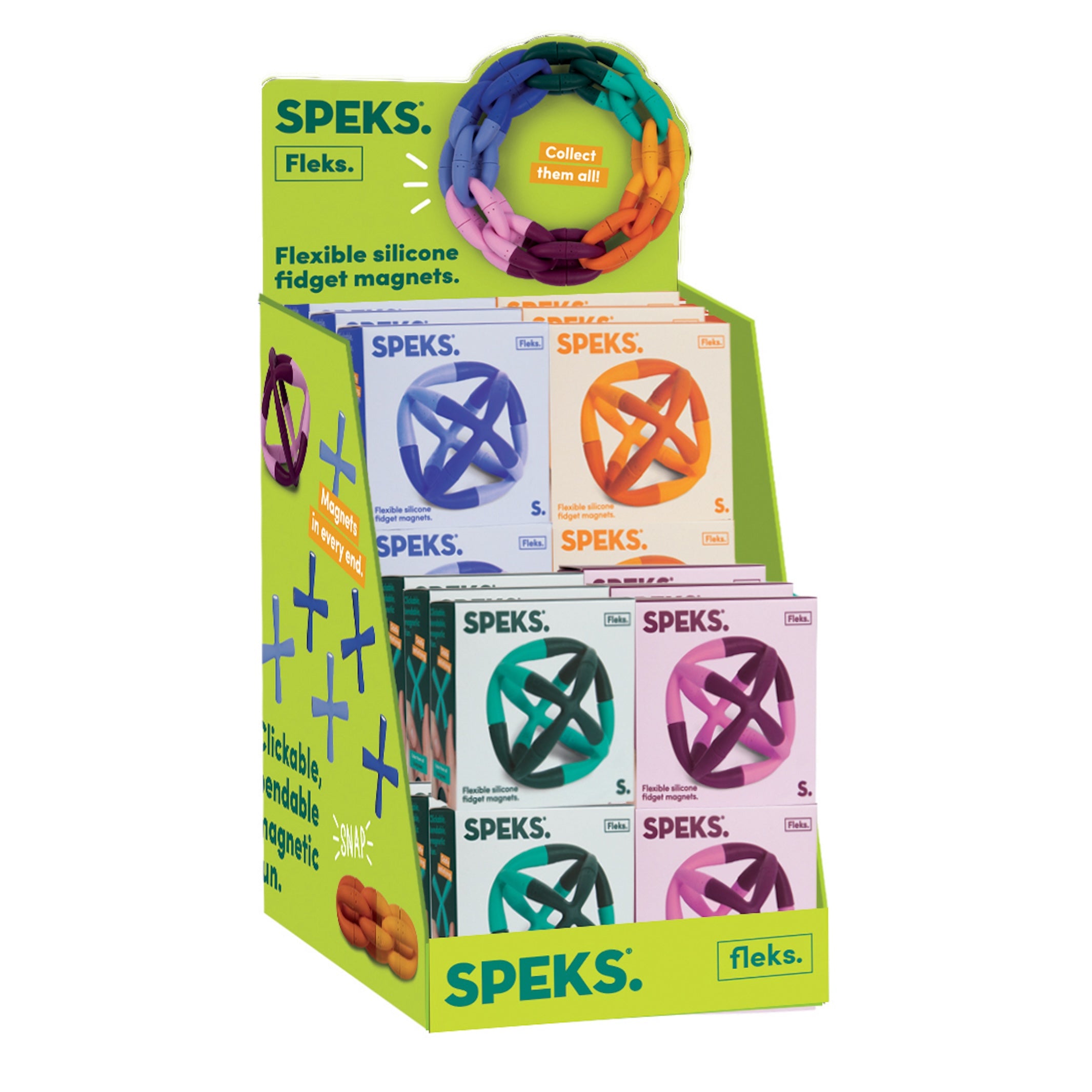 Fleks - Flexible Silicone Fidget Magnets - Ass.Case +Display