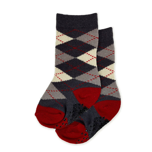 Knee-High Baby Socks - Argyle Charcoal