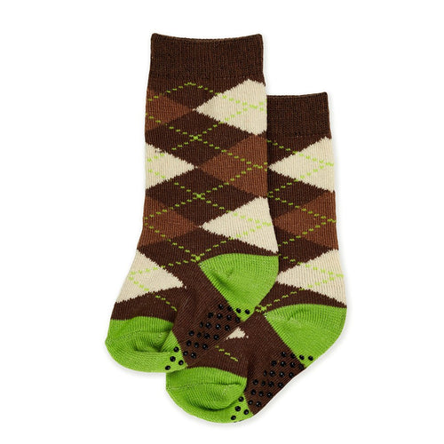 Knee-High Baby Socks - Argyle Brown