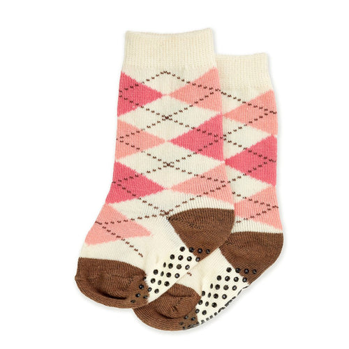 Knee-High Baby Socks - Argyle Pink