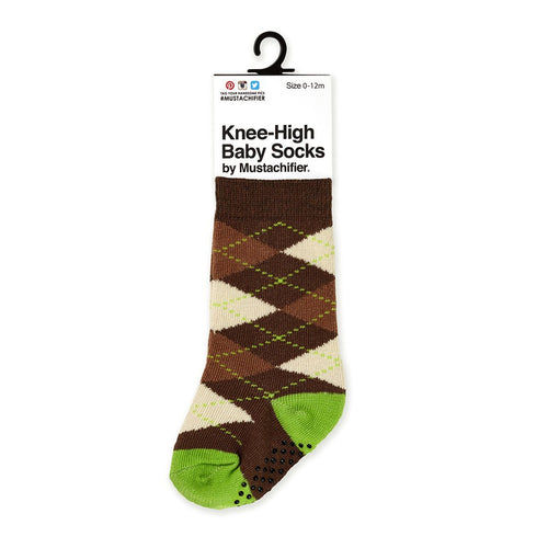 Knee-High Baby Socks - Argyle Brown