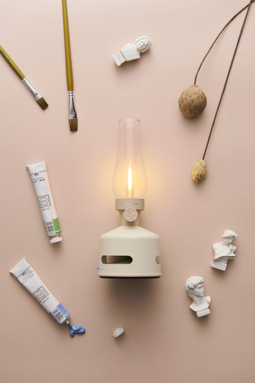 LED Lantern with Bluetooth Speaker - Beach House - Beige