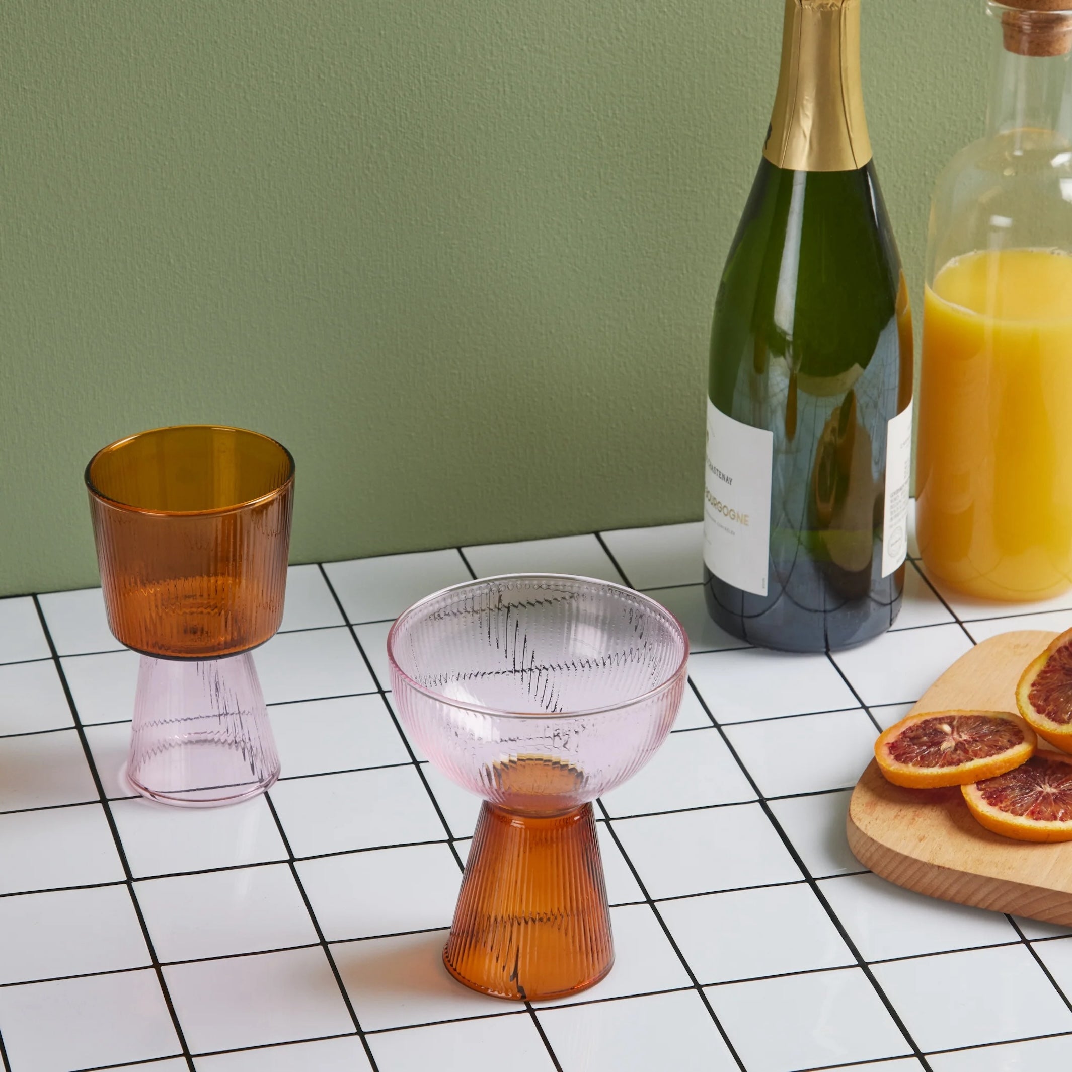 Yinka Ilori Oorun Didun Glass Cups - Set of 2 - Pink/Amber