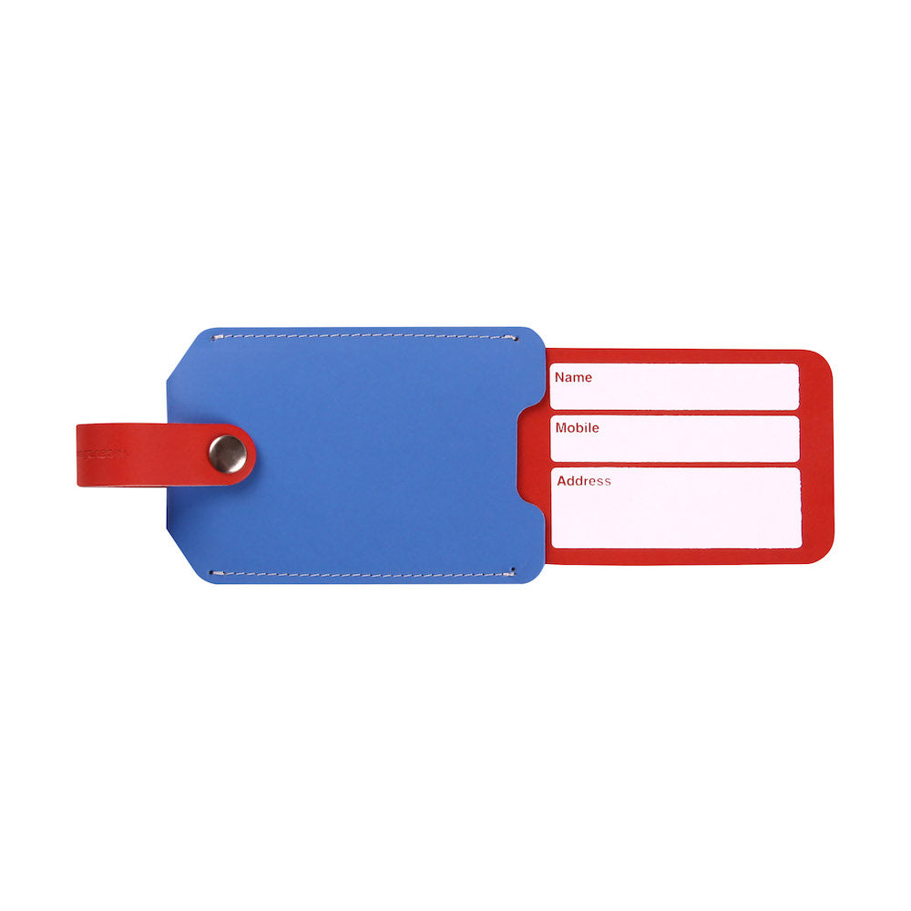 Recycled Leather Luggage Tag - Blue/Red