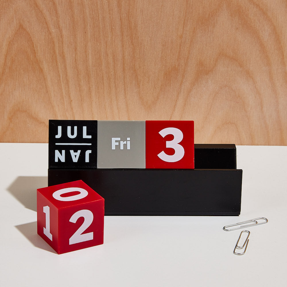 Cubes Perpetual Calendar - Red/Grey/Black