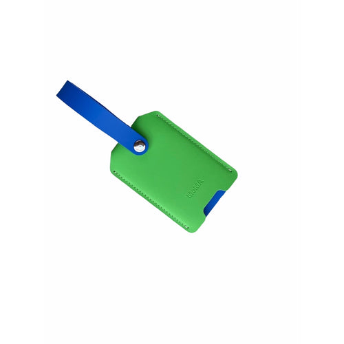 Recycled Leather Luggage Tag - Green/Blue