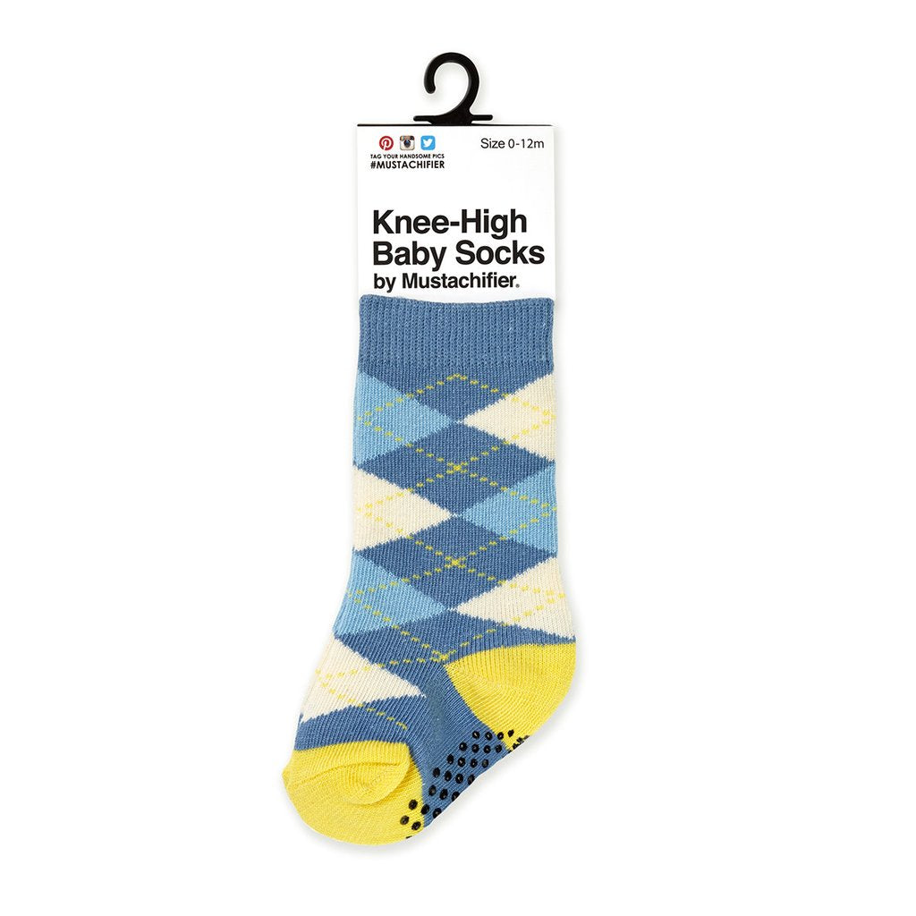 Knee-High Baby Socks - Argyle Blue