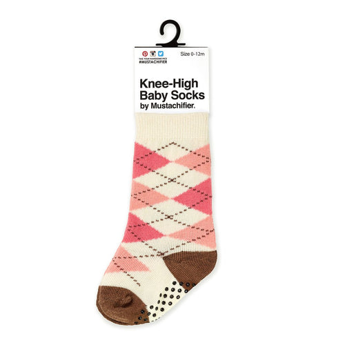 Knee-High Baby Socks - Argyle Pink