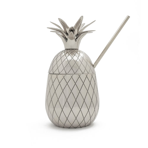 Pineapple Tumbler - Large 16 oz with Straw - Silver