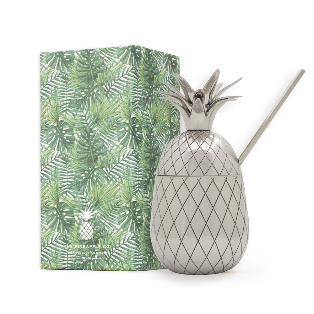 Pineapple Tumbler - Large 16 oz with Straw - Silver