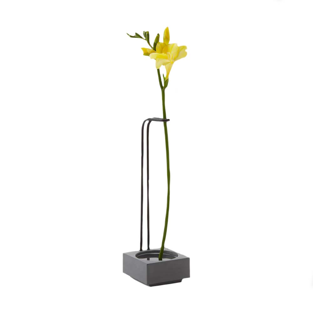 Blossom Well Vase - Cement/Black